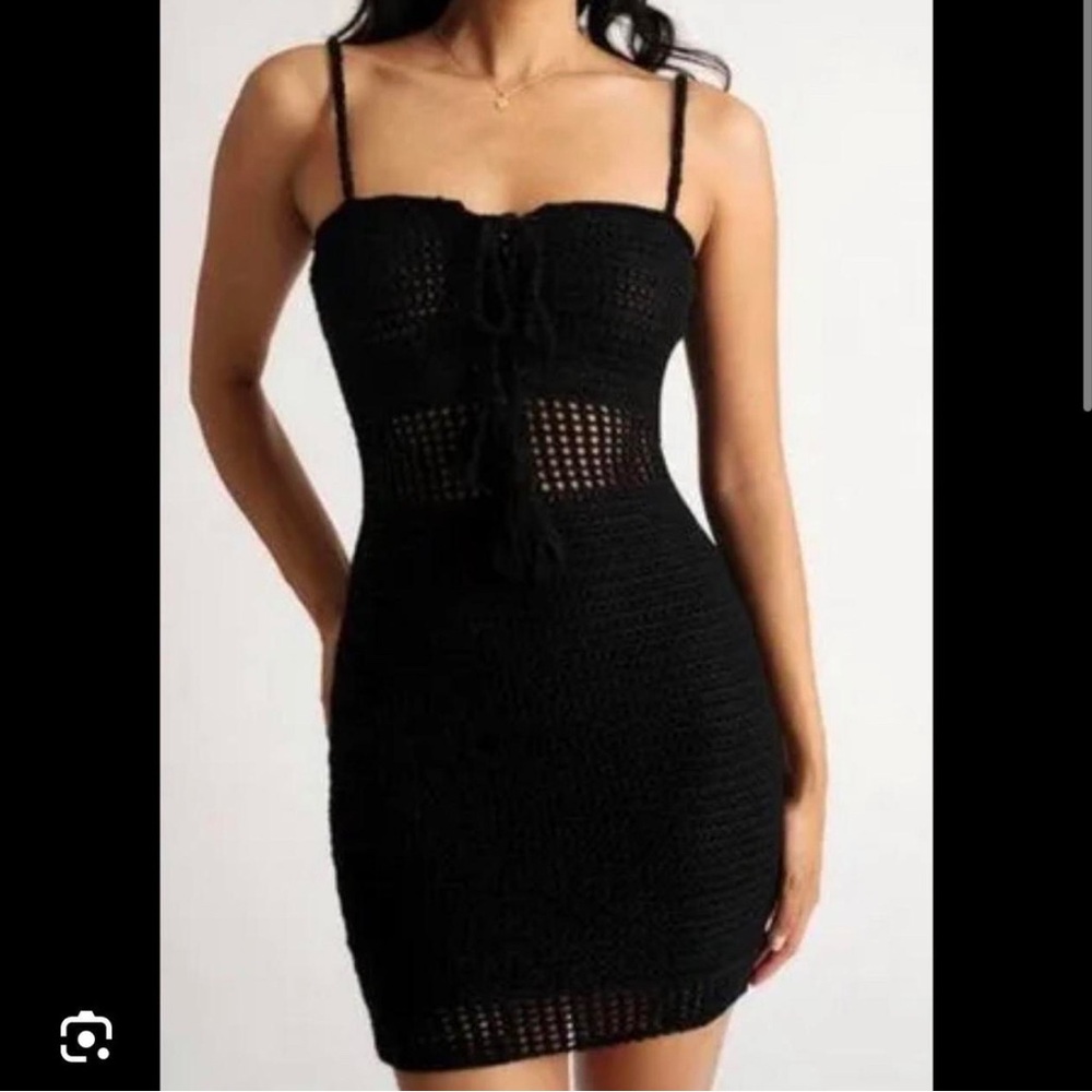 Miou Muse Float On Crochet Lace Up Mini Dress